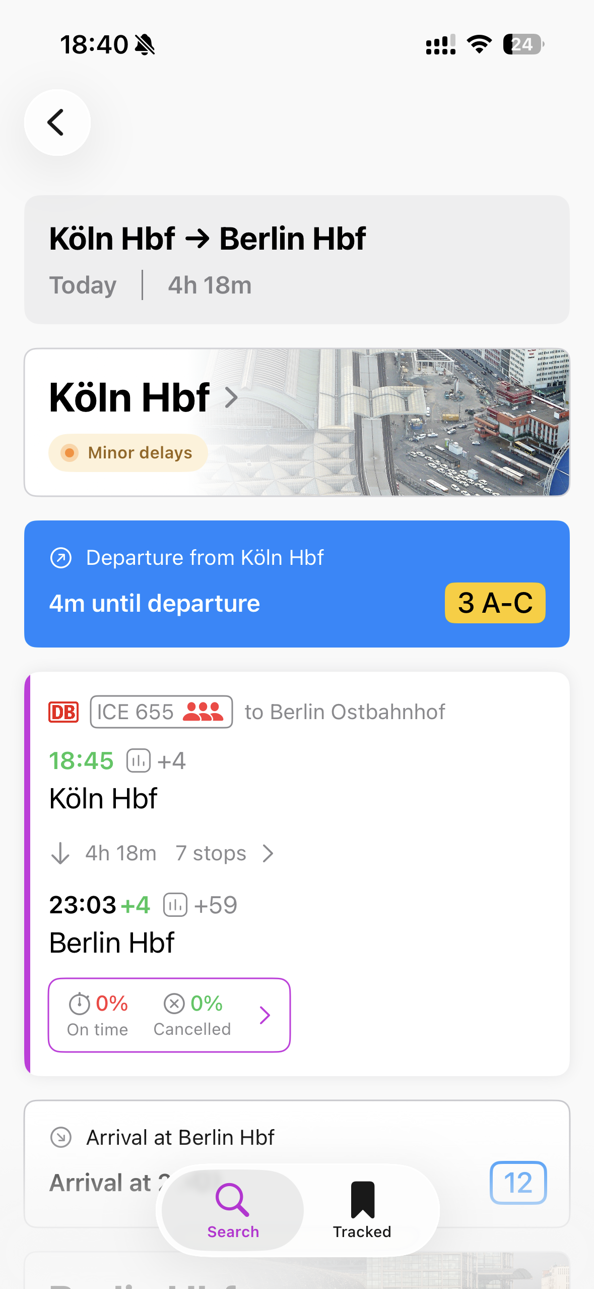Live journey tracking interface